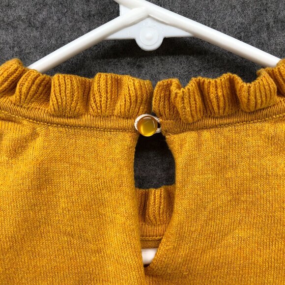 J. Crew Ruffle Neck Sweater Womens S Mustard Yellow Cotton Lightweight Keyhole - Picture 9 of 9